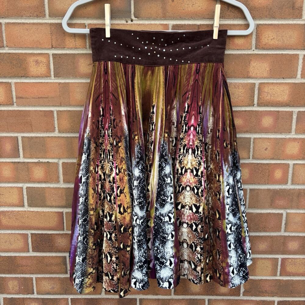 Y2K Midi Multi Color Faux Snakeskin Corduroy Skirt Womens 26 in Waist